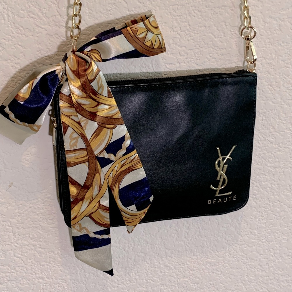 Authentic YSL makeup bag converted into evening cross body bag.